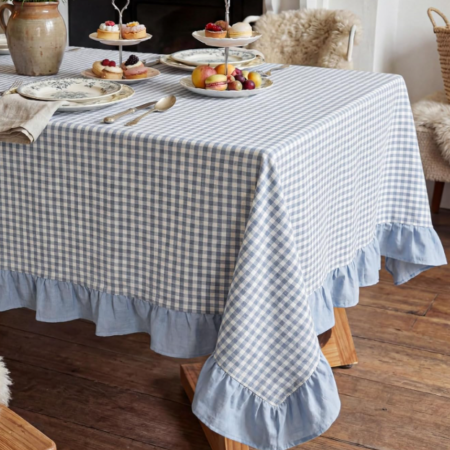 Blue Plaid Pleated Pure Cotton Tablecloth