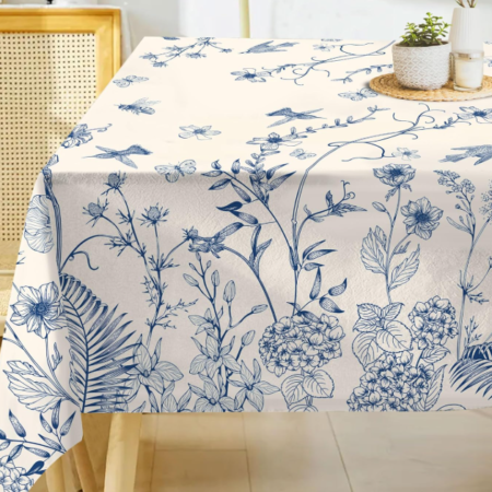 Blue Floral Print Pure Cotton Tablecloth